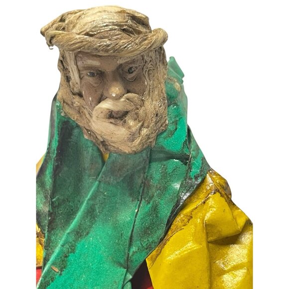 Mexican Folk Art Paper Mache Figure Man W/crown Jesus? - Picture 2 of 7